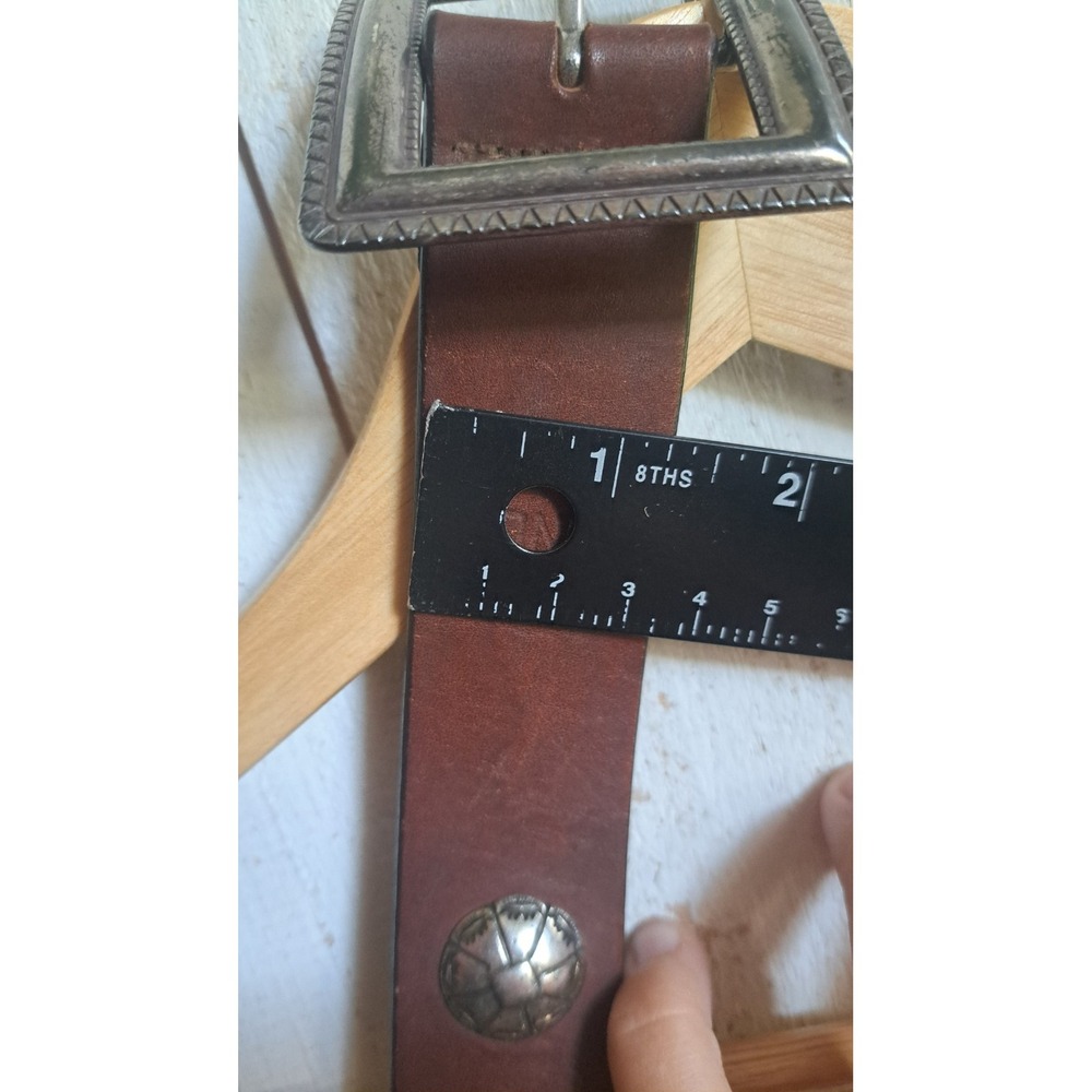 Honest Brown Leather Rugged Western Concho Belt Silver-Tone Buckle 1991 Vintage - Picture 8 of 8